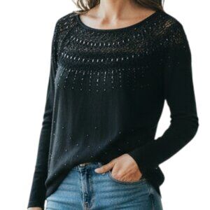 WHBM Black Long Sleeve Beaded Sweater - Size Small